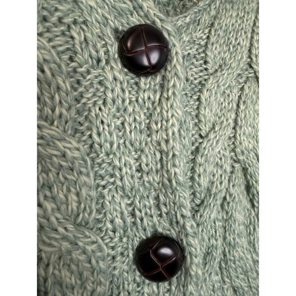 Aran Woolen Mills Super Soft Merino Wool Cable Knit Fishermen Cardigan Green S - Picture 7 of 10